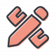 Sie sehen hier ein gezeichnetes Icon von einem Stift und einem Lineal in Grau auf farbigem Hintergrund.